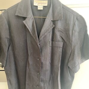Black short sleeve linen blouse sz 8